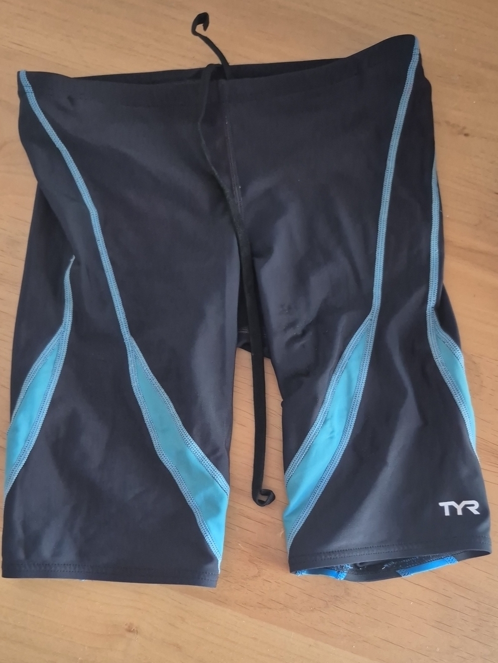 TYR Men's Black Swim Jammer with Light Blue Accents